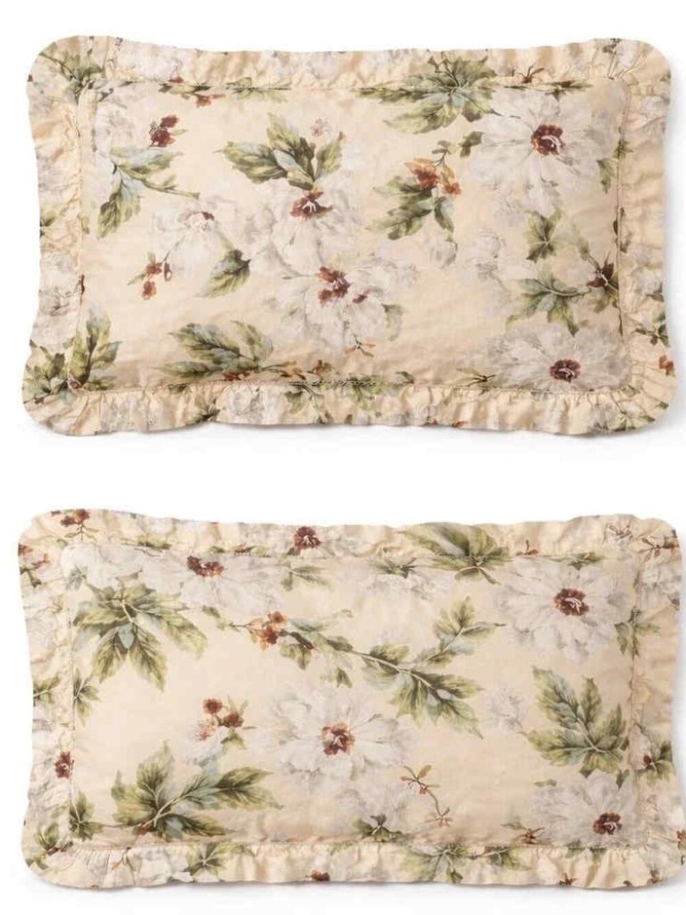 Waverly Garden Room Floral Pillow Shams Cotton Ruffle Cord Edge 20x26 Set of 2